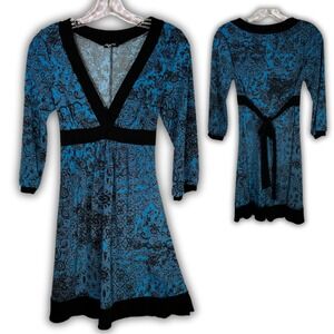 Y2K Vintage Blue Black Baby doll Long sleeve Dress Fairy Grunge M
